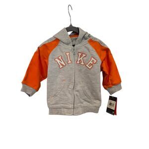 Nike Baby Hoodie 12M NWT Orange Gray Full Zip Logo Infant Sweatshirt Spellout